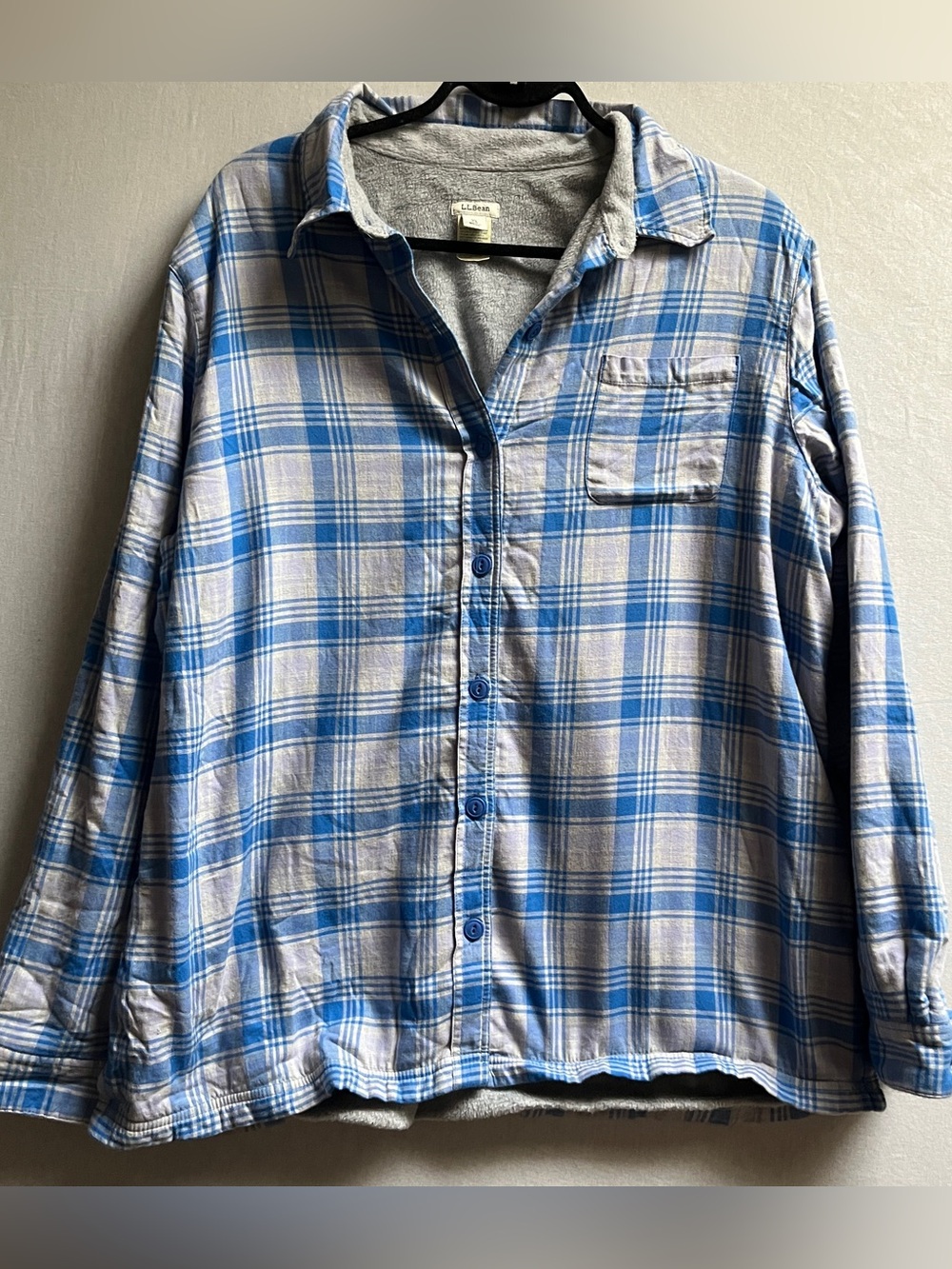 L.L. Bean Blue & White Plaid Men's Button-Up fleece lined Shirt XL
